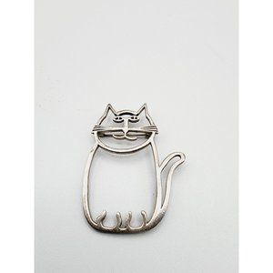 Brandon Williams BW Navajo Sterling Silver cat 925 brooch pin 2 "